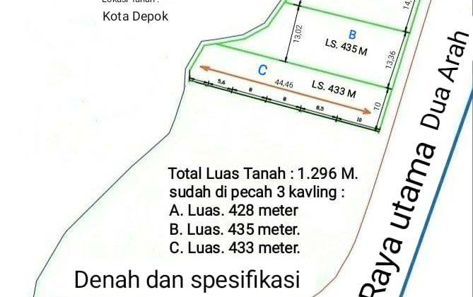 Dijual Kavling Depok Murah Dan Strategis 1300m2 Harga 18jt m 1