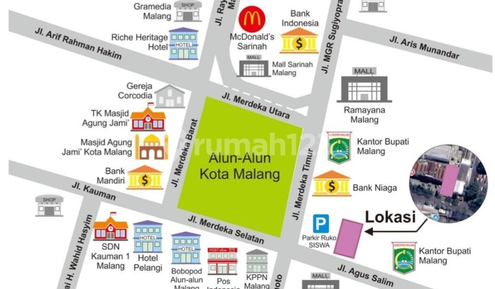 Large Building Area 569M² Land Area ±1200M² Malang City Center - Premium Location 2