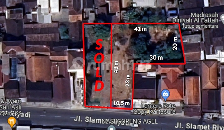 Tanah Jl. Slamet Riyadi, Kartosuro.Lokasi strategis di area komersial 