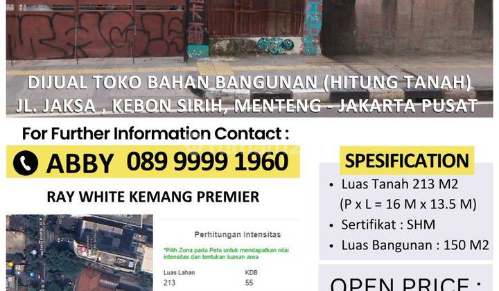 Dijual Toko Bahan Bangunan (Hitung Tanah) di jl Jaksa 2