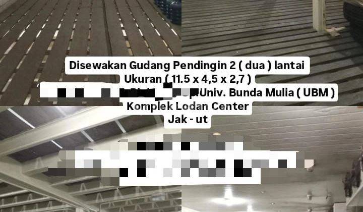 Sewa For Lease Disewakan Gudang Cold Storage Gudang Pendingin di Lodan Center Ancol Jakarta Utara Luas. 11 5 X 4,5 51,75 M2 2 Lantai Nego 2