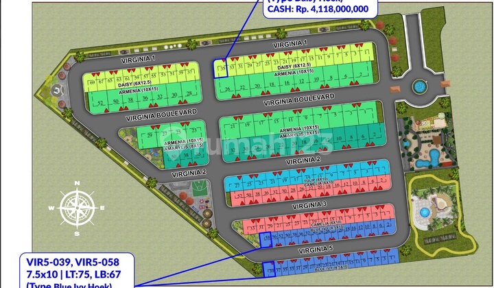 Rumah Baru Cluster Virginia Pik 2 Blue Ivy Hoek Luas 7,5x10