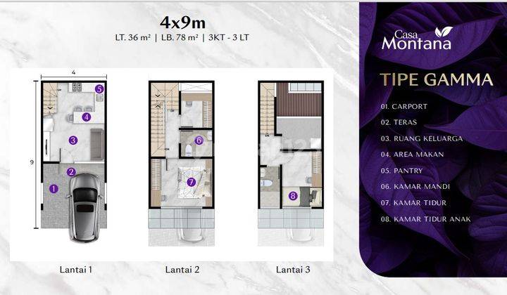 Dijual Rumah Baru 3 Lantai, Uk 4x9, Type Gamma, Cluster Casa Montana, di Casa Pasadena Pik 2 2