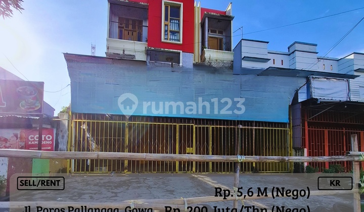For Sale/Lease 3-Story Shop House on Pallangga Gowa Main Road, Ready to Use KR 1