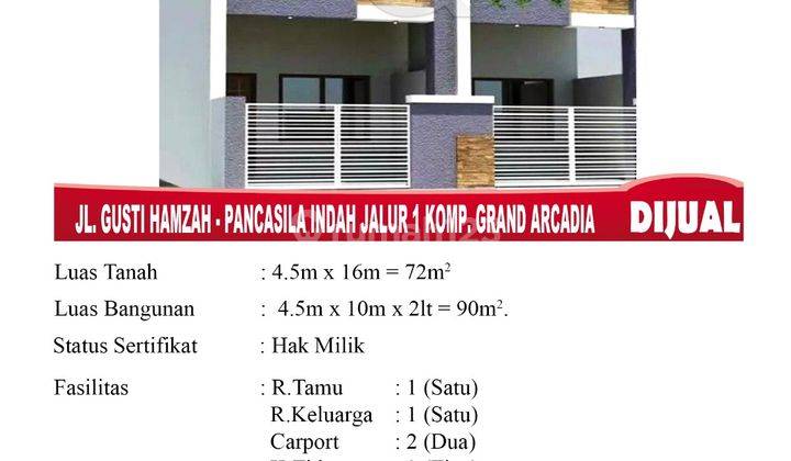 Di Jual Rumah, Lokasi Jl. Gusti Hamzah . Pancasila Indah Jalur 1 Komp. Grand Arcadia Type 115 Pontianak, Indonesia 1