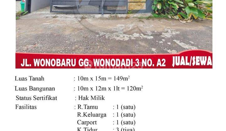 Di Jual Sewa Rumah 1 Lantai, Jl. Wonobaru Gg. Wonodadi 3 No. A2, Pontianak Indonesia 1