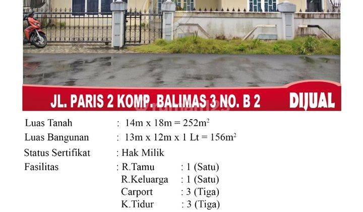 Di Jual Rumah 1 Lantai, Lokasi Jl. Paris 2 Komp. Balimas 3 No. B 2, Pontianak Indonesia 1