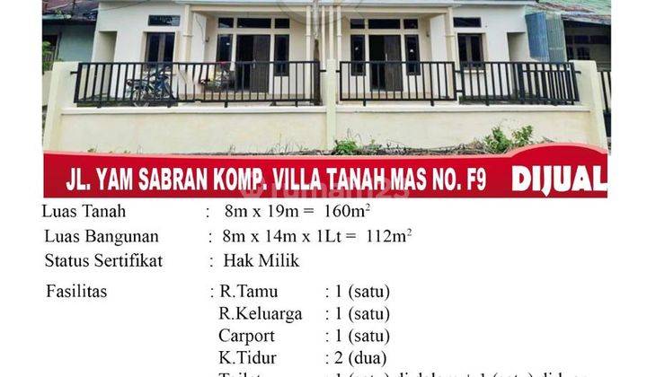 Di Jual Rumah 1 Lantai, Lokasi Jl. Yam Sabran Komp. Villa Tanah Mas No. F9, Pontianak Indonesia 1