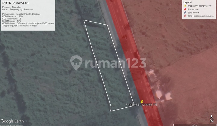 Dijual Tanah Peruntukan Industri di Purwosari Pasuruan