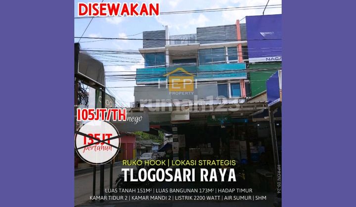 Disewakan Ruko Hook 2 Lantai Di Lokasi Sangat Strategis Di Jalan Raya Tlogosari  1
