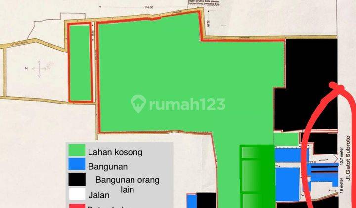 Dijual Tanah Posisi Hoek di Jalan Gatot Subroto 2