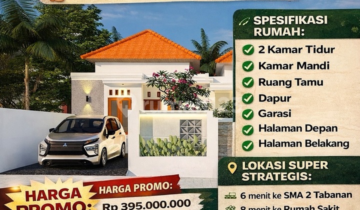 Rumah Murah di Tabanan. Dekat ke Pantai Kedungu Bali