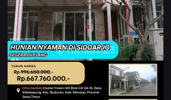 Auction of a House at Citra Garden Cluster Green Hill Block Gh 2A-16, Sidokepung Village, Buduran District, Sidoarjo Regency, East Java Province.