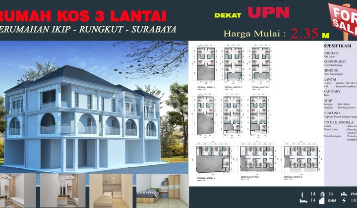 Jual Rumah Kost 14 kamar dekat UPN Rungkut