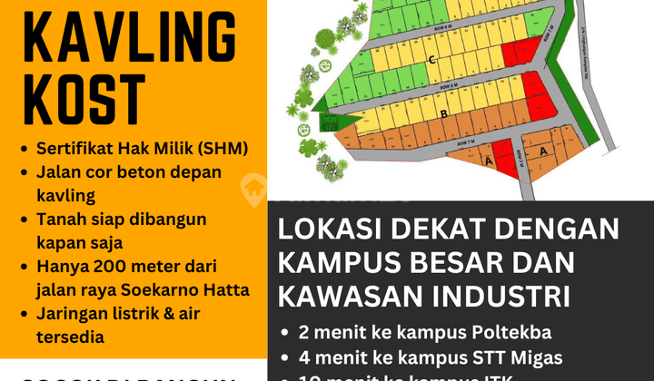 Tanah Kavling Kost Dekat Poltekba Km.8, Shm, Siap Bangun 1