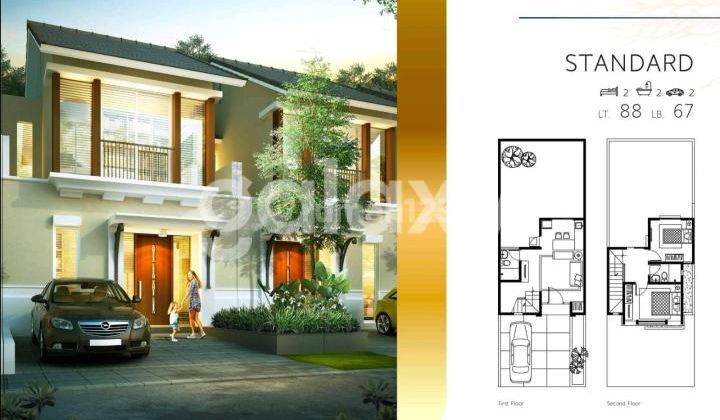 Rumah Grand Harvest Cluster Arcadia Surabaya Type Aprico Standar 2 Lantai Hadap Utara