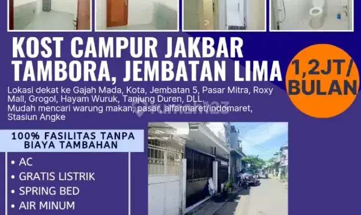 Kost Campur AC, Kost pria wanita Jembatan Lima Jakarta Barat 1.2jt 2