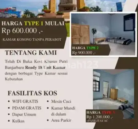 Kost putri dekat ULM PolTEKES Banjarbaru 1