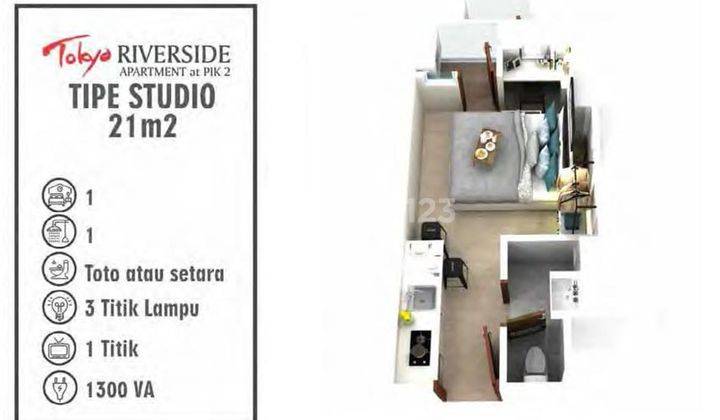 Jual Cepat Tokyo Riverside Studio Apartmrnt, Pik2, Kosongan, City View, Lantai 35, Ppjb 2
