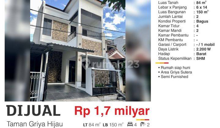 Rumah 2 Lantai Perumahan Taman Griya Hijau Rumah Semi Furnished Bagus SHM - Sertifikat Hak Milik di Taman Griya Hijau, Alam Sutera 1