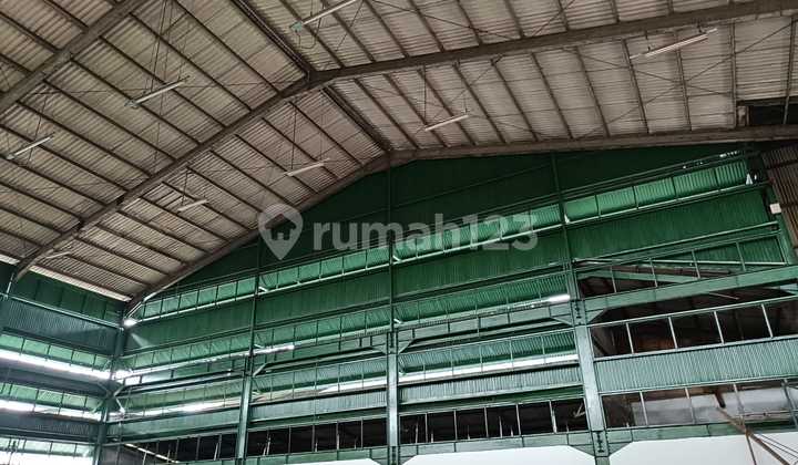 Warehouse for Rent Near Soetta Airport, Tangerang City. Warehouse Area: 697m². Land Area: 1,300m². Strategic Location Near Soetta Airport. Includes Office Space - Warehouse Wall Height +/- 11.63 Meters - Roof Height +/- 14 Meters - Toilet Facilities Inside the Warehouse - Condition: