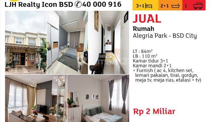 Jual Rumah Murah Alegria Park Bsd City Furnished Bagus Rumah di Alegria Park BSD City, BSD Alegria 1