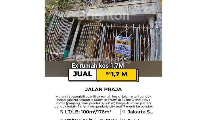 Murah!!! Strategis!!! Cuan!!Lahan bonus Kosan di Arteri Pdk Indah 1