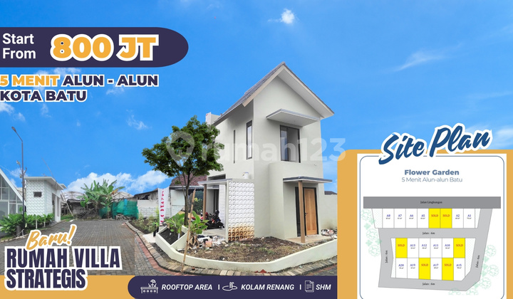 Rumah Villa dilengkapi Kolam Renang di Batu, 5 Menit ke Selecta & Jatim Park! 1