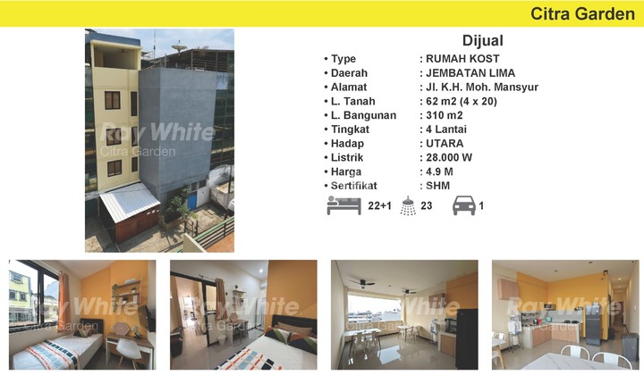 For Sale AFFORDABLE Boarding House 310 m2 Freehold Title Jembatan Lima West Jakarta 0002-AGSHEY For Sale AFFORDABLE Boarding House 310 m2 Freehold Title Jembatan Lima West Jakarta 0002-AGSHEY