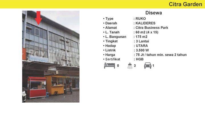 Disewakan Ruko Citra Business Park Bagus 175 m2 Kalideres, Jakarta Barat 0008-JOE 1