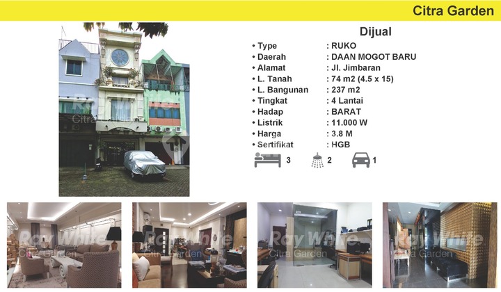 For Sale: Nice Shop House 237 m2 HGB Daan Mogot Baru, West Jakarta 0029-GAL