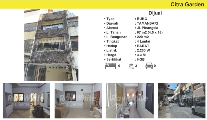 Dijual MURAH Ruko Bgs 220 m2 Pinangsia, Jakarta Barat 0021-CRSSUS