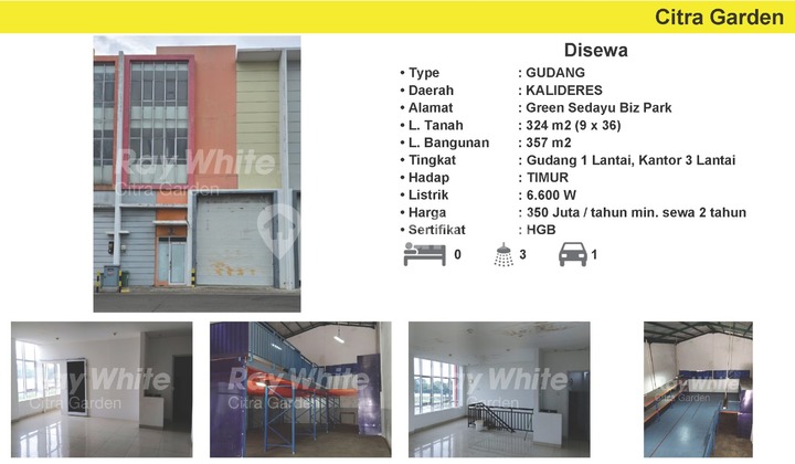 For Rent Warehouse+Office 3 floors 357 m2 GreenSedayuBizpark 0016-PAU