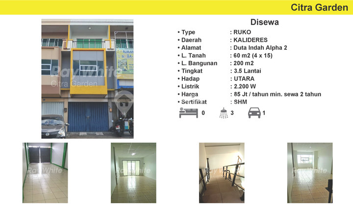 Disewakan Ruko Duta Indah Alpha 2,  Bagus 200 m2 Kalideres, Jakarta Barat 0009-CRSSUS 1