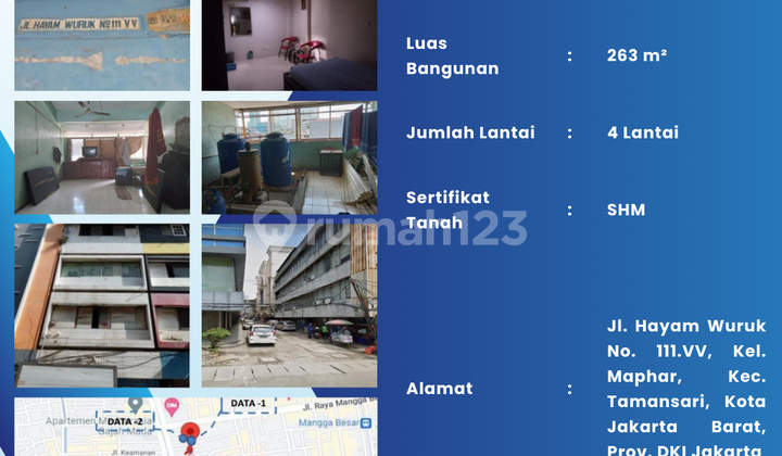 For Sale: Shophouse on Jl. Hayam Wuruk, Maphar, Tamansari, West Jakarta City.