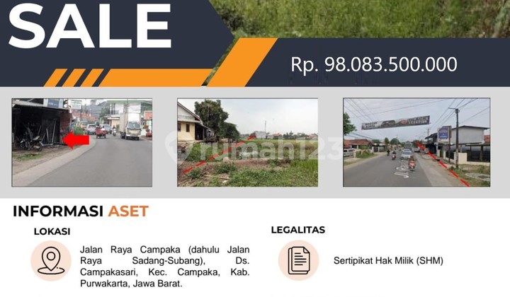 Vacant Land with SHM for Sale on Jalan Raya Campaka, Purwakarta Vacant Land with SHM for Sale on Jalan Raya Campaka, Purwakarta