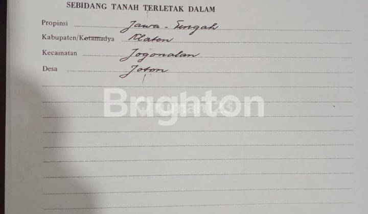 TANAH MURAH LUAS BONUS BANGUNAN DI  JOGONALAN, KLATEN 2