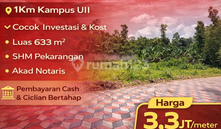 SHM Land in Jogja Ring 1 Campus UII Area, Suitable for Building Boarding Houses