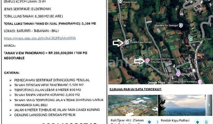 Land for Sale Featuring Mountain Valley and Partial Ocean Views Located in Baturiti, Tabanan Land for Sale Featuring Mountain Valley and Partial Ocean Views Located in Baturiti, Tabanan