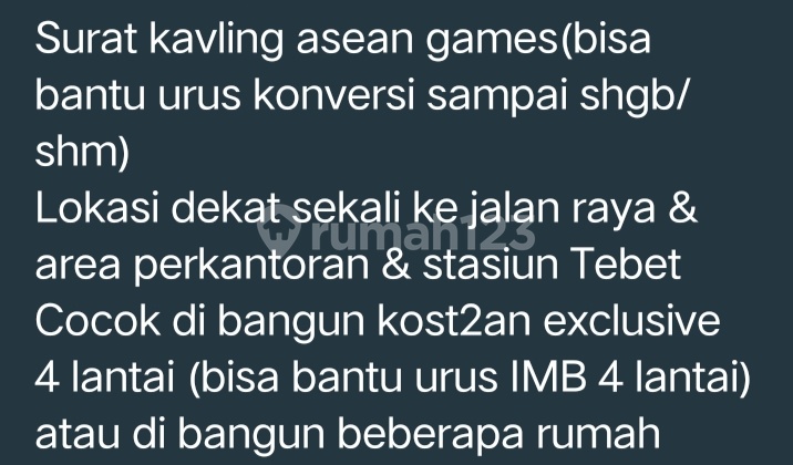 Harga Miring ,tanah Di Tebet , Lokasi Dekat Jalan Raya & Area Perkantoran