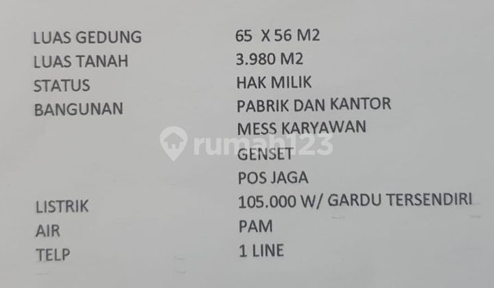 Dijual Gudang/pabrik di tangerang dekat cisadane lokasi strategis 