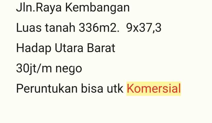 Dijual Tanah Kembangan Luas 336M2 Lokasi Strategis dan Tanah Komersil