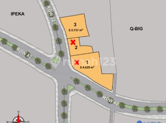 Jual Kavling Komersial A16 BSD City lokasi seberang IPEKA, belakang QBIG BSD luas 2717m2 harga 17juta/m2 sebelahan dengan ruko DELREY BSD