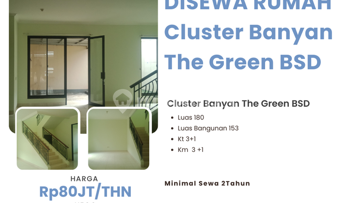 DISEWA RUMAH CLUSTER BANYAN VILLE THE GREEN BSD