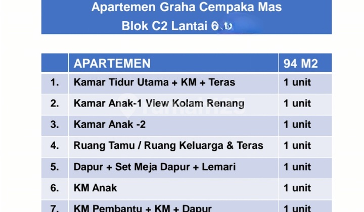 Apartemen Graha Cempaka Mas Lantai 6 Semi Furnish Jakarta Pusat 2