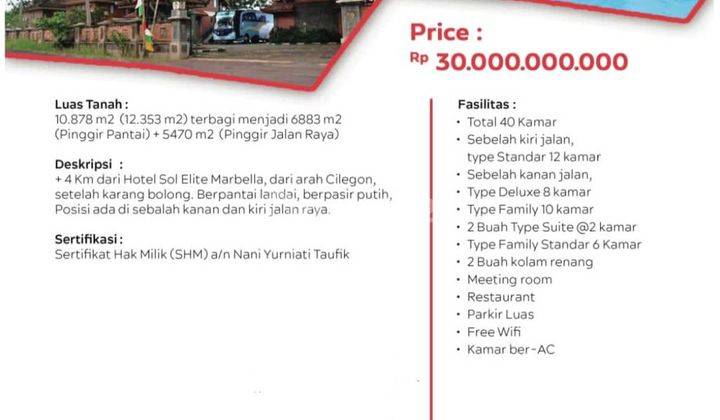 Dijual Resort 40 Kamar Tidur Lokasi Bagus Di Anyer, Serang Banten 1