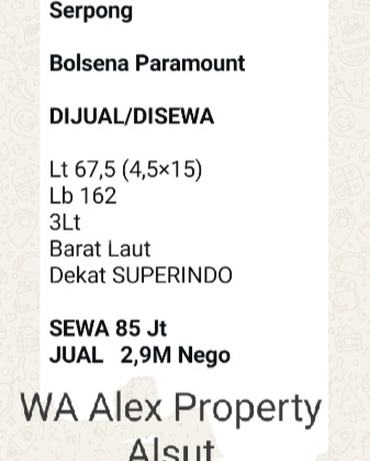 Ruko Bolsena Gading Serpong Tangerang di Serpong, Ruko Bolsena Paramount, Jl. Paramount Boulevard, Curug Sangereng, Kelapa Dua, Tangerang, Banten, Indonesia, 15810, Kelapa Dua