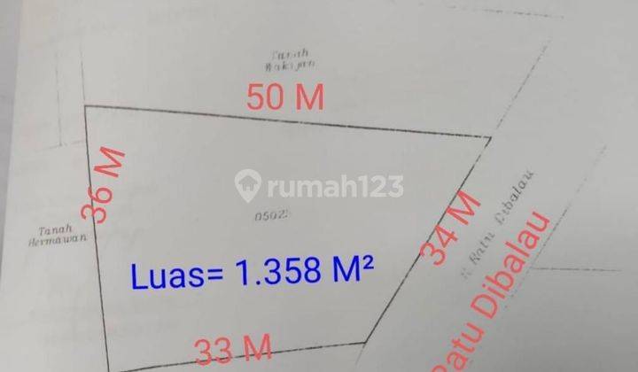Jual Cepat Tanah pingir jalan di  jalan ratu dibalau 2