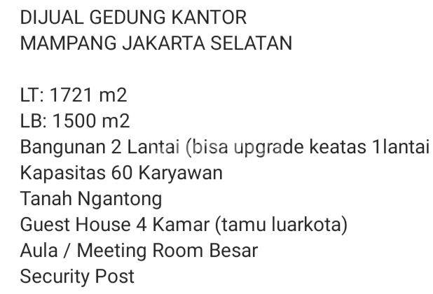 Komersil Bangunan di Mampang Prapatan Raya Lt1721 Lb1500 50mily 2