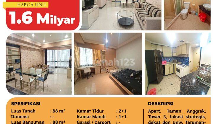 Apartemen Taman Anggrek, Tower 3, Jakarta Barat, 88m², Shm 2